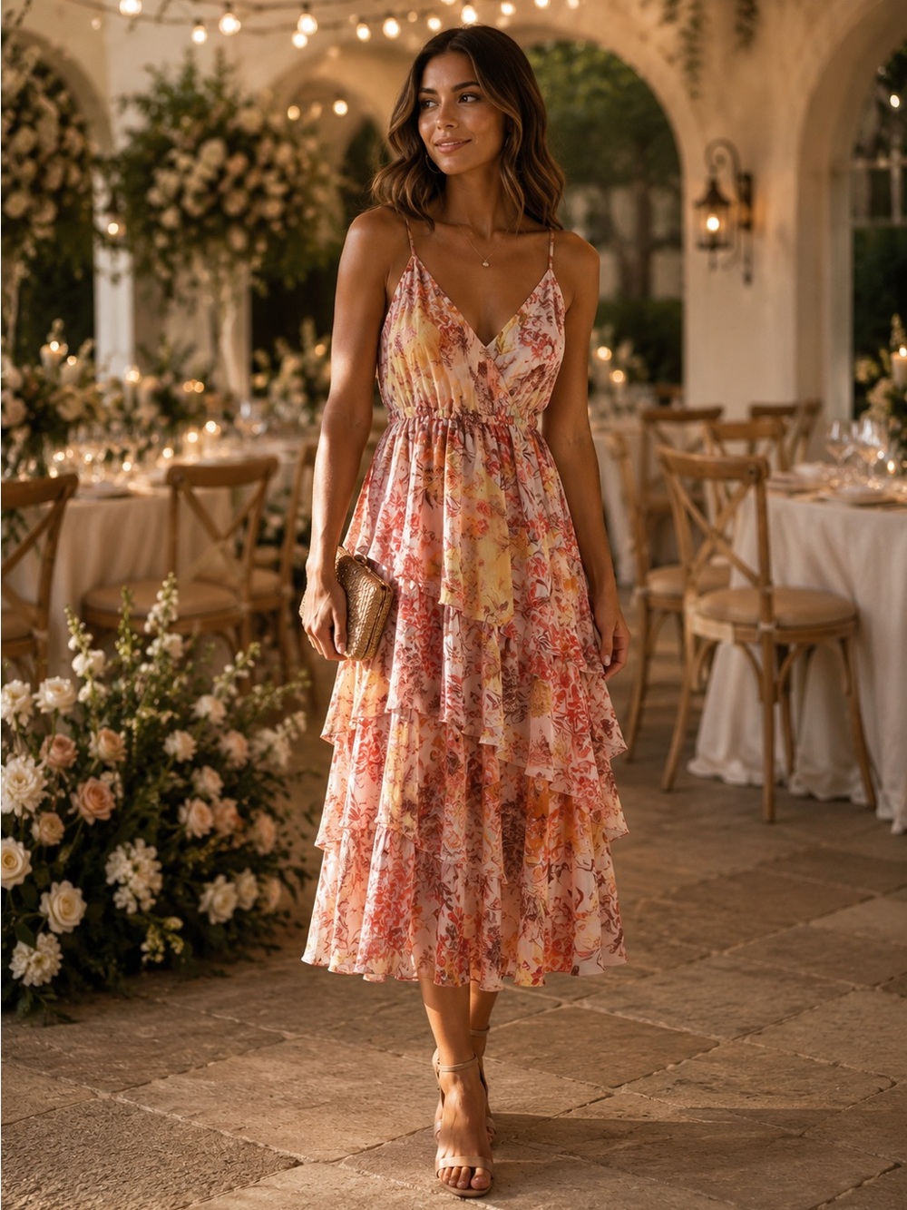 LC Lauren Conrad Strappy Tiered Midi Dress